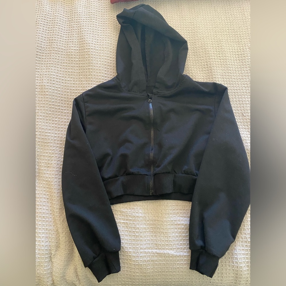 Girls Black Cropped Hoodie